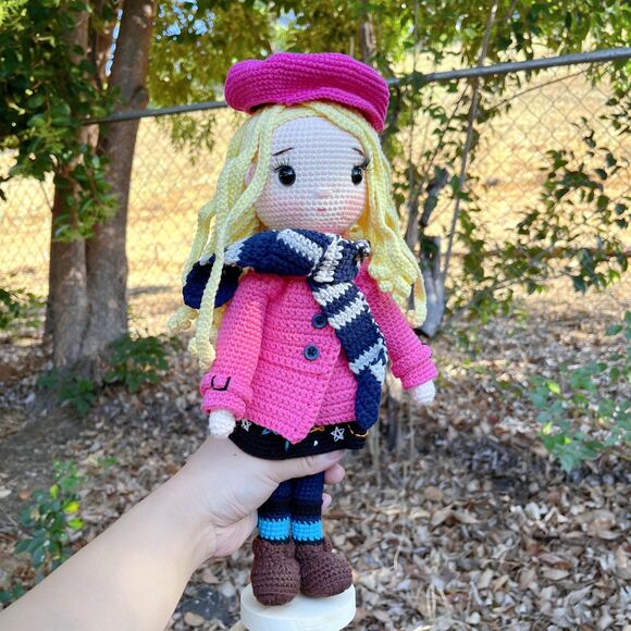 Chloé Paris Winter Crochet Doll – Handmade Girl Doll with Mini Bunny - Picture 5 of 7